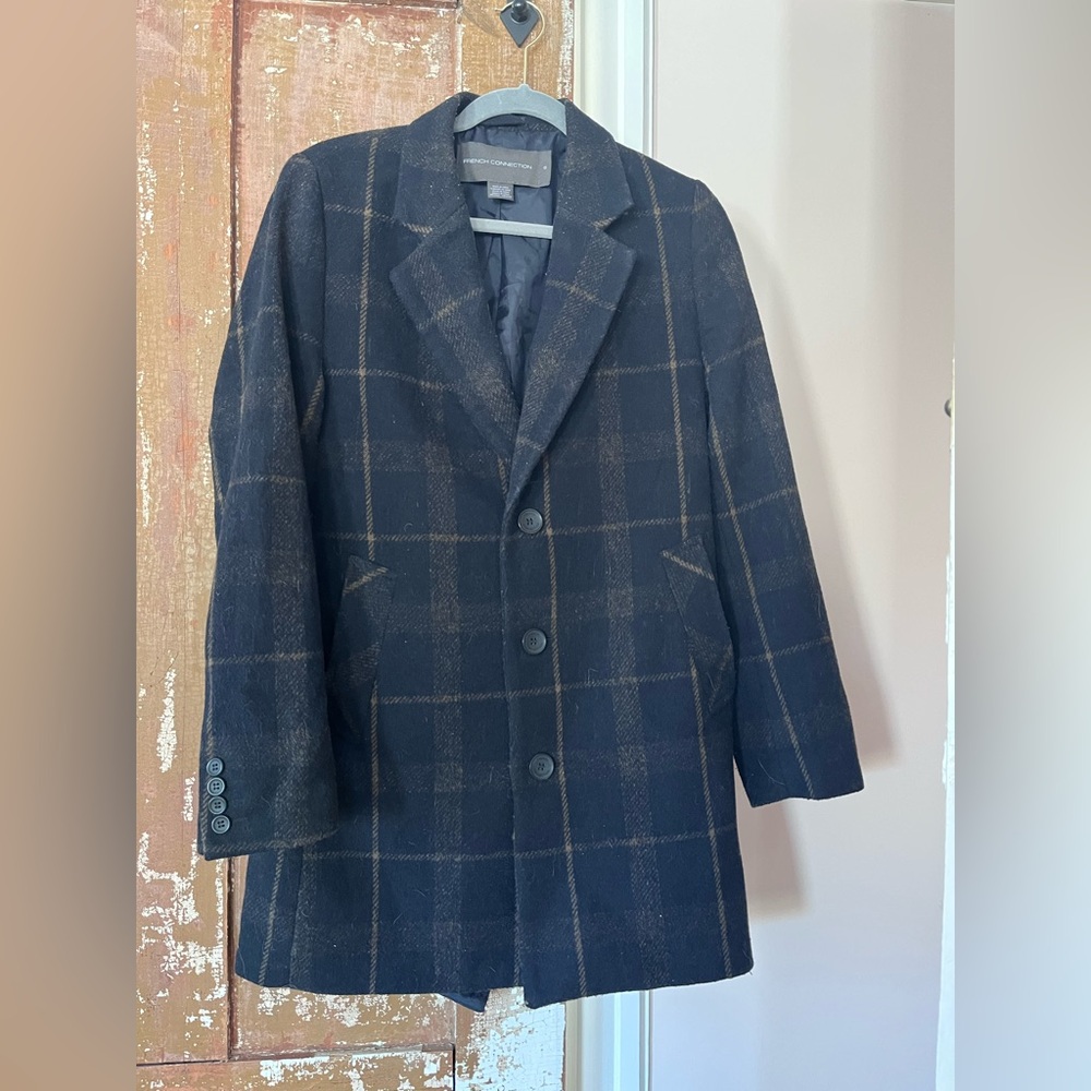Women’s Navy Plaid Wool Coat